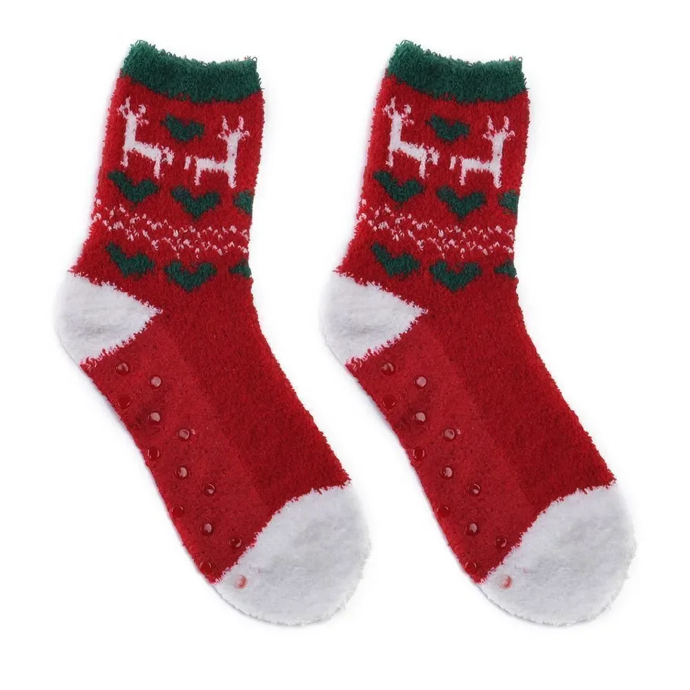 Woven Pattern Jacquard Super Soft & Warm Plush Non-Slip Socks